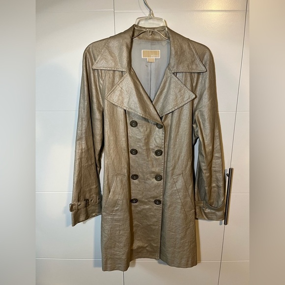 Michael Kors Shimmering Metallic Gold Belted Trench Coat - Picture 4 of 16